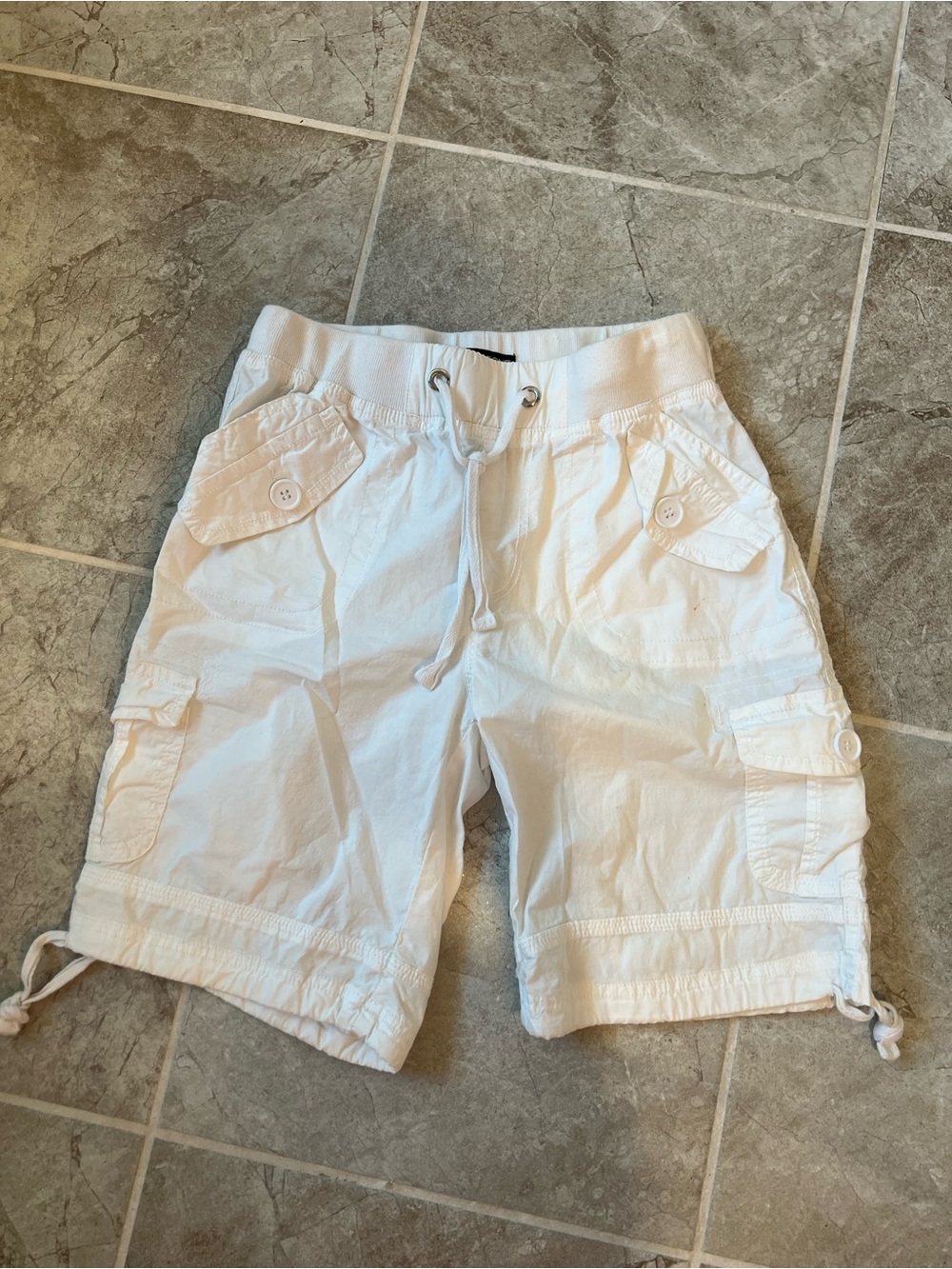 Women’s White Cargo Drawstring Shorts